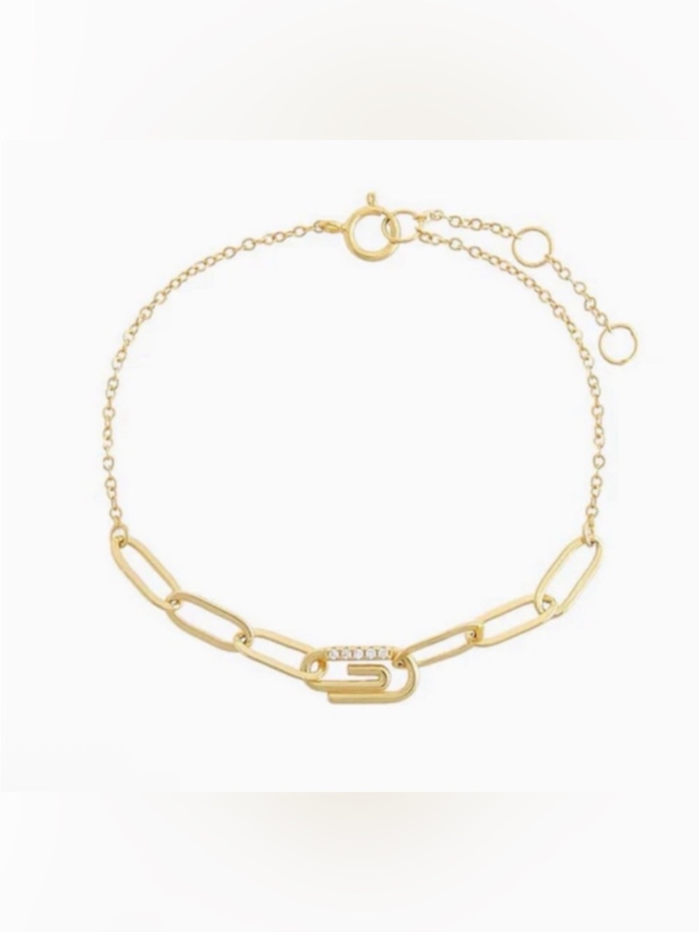 Adina Eden Gold Paperclip Chain Bracelet with Pavé Accent - Women Jewelry
